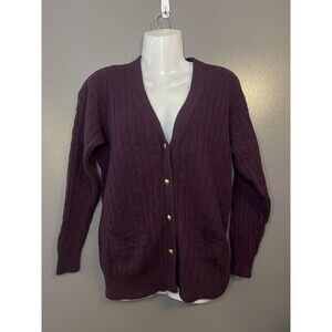 Vintage Charter Club Cardigan Womens Medium Purple Lambswool Cable Knit 90s